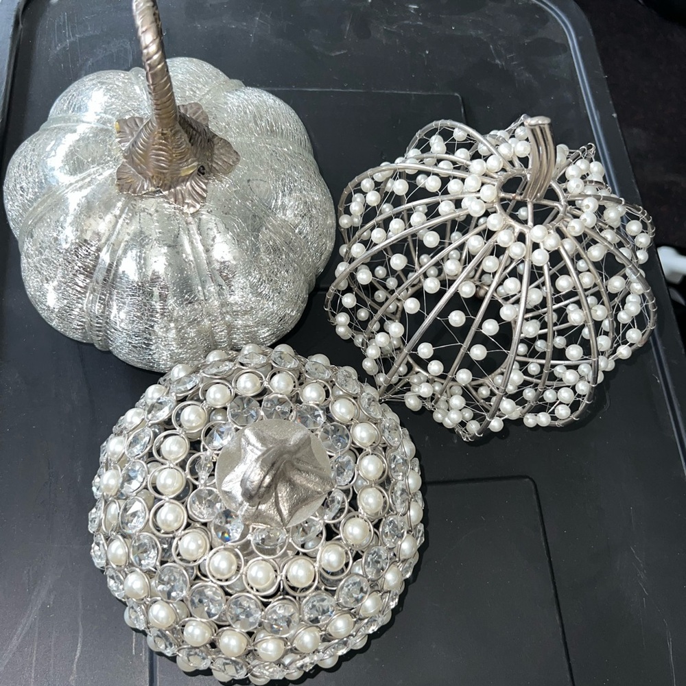 Silver and Pearl Decorative Pumpkins